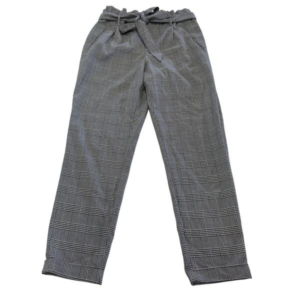 Zara Collection Pants - Zara Pants Womens Small‎ Black White Houndstooth High Rise Tapered Tie Waist